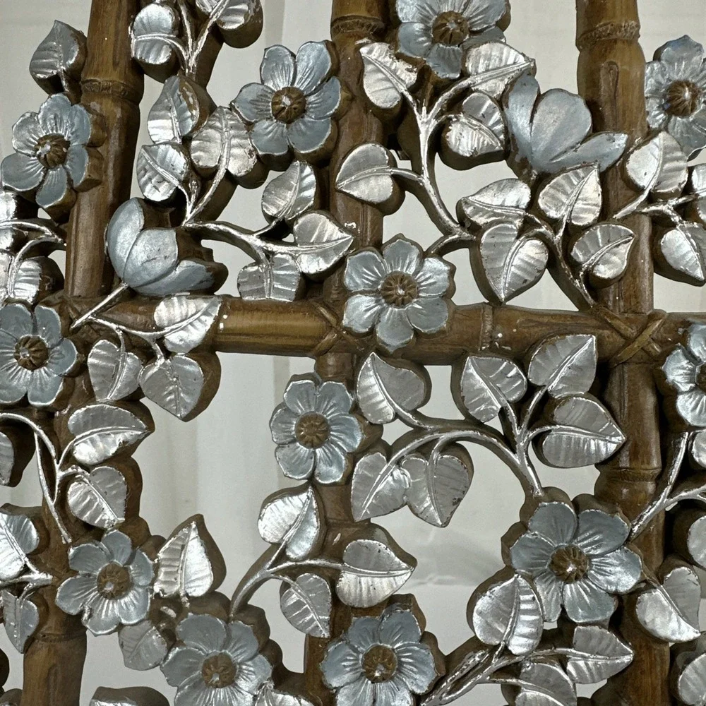 HOMCO‎ Wall Shelf Hanging Faux Bamboo Wood Floral Trellis Boho 6067B 1984 Silver